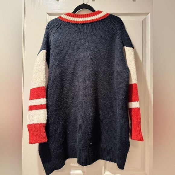 Navy and Red V-Neck Women's Sweater - Picture 3 of 4
